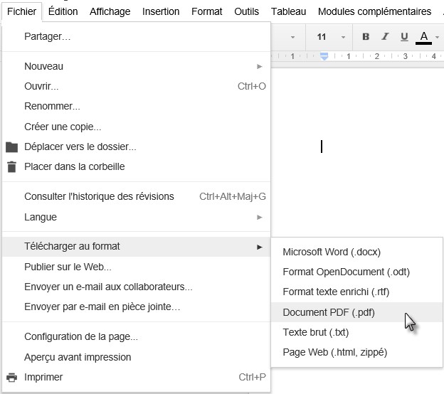 Google Docs - Exporter en PDF