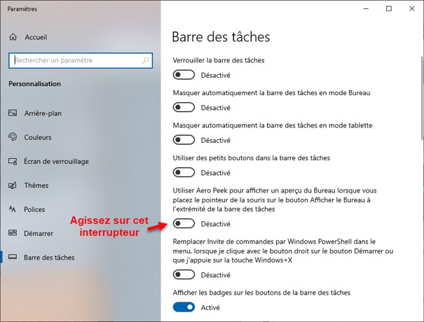 Desactiver aero windows 10